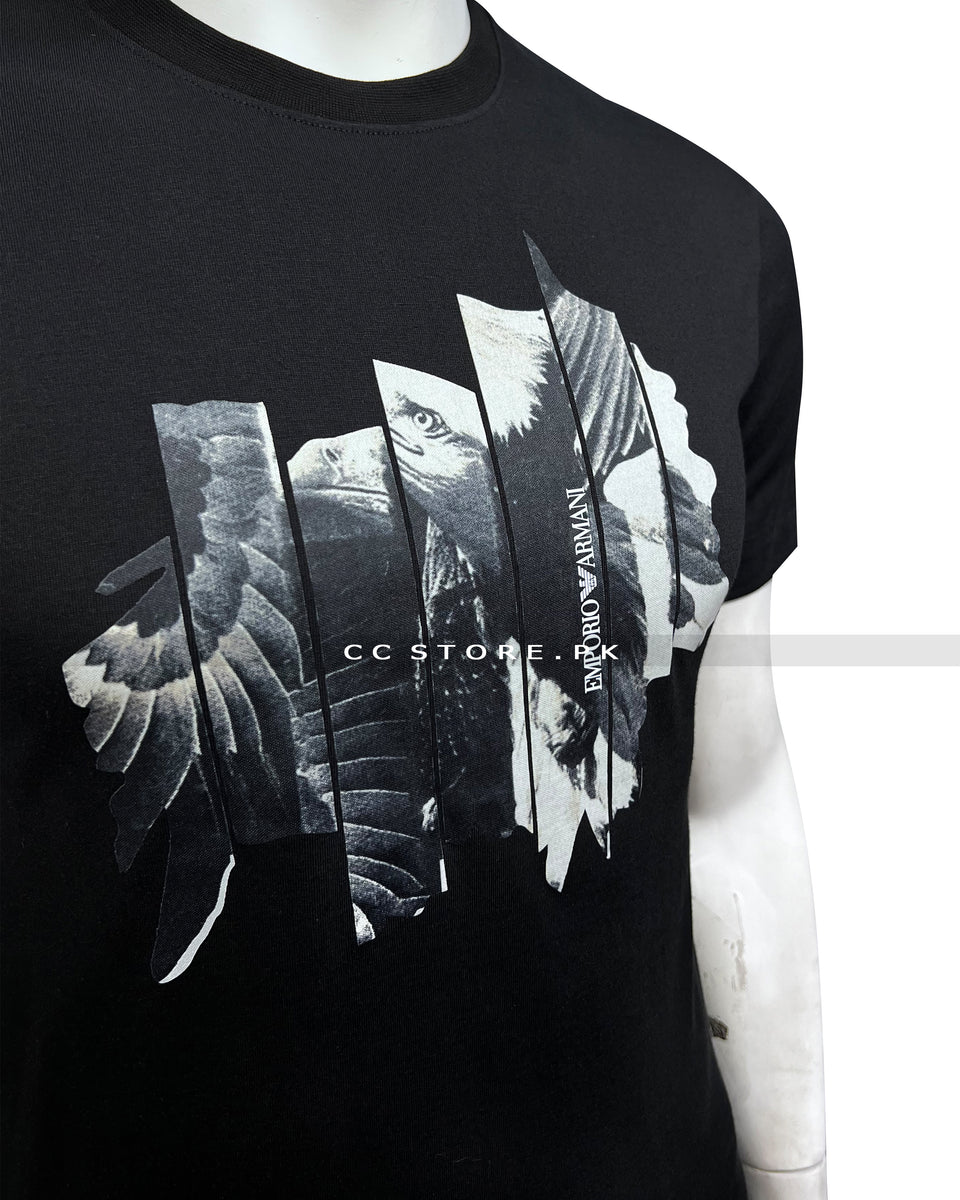 EA Slim Fit Eagle Graphic Black Tshirt Clothing Call Your Multi Brand Store