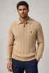 RL Cable Knit Wool Cashmere Polo Neck Khaki Sweater