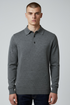 Boss Knitted Virgin Wool Long Sleeve Grey Polo