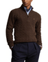 RL Cashmere Wool Cable Knit Quarter Zip Brown Sweater