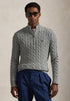 RL Cashmere Wool Cable Knit Quarter Zip Grey Sweater