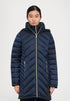 MK Women Long Line Removable Hood Navy Blue Puffer Jacket