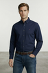 TH Regular Fit Stretch Oxford Cotton Navy Blue Shirt