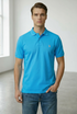 RL Custom Slim Fit Mesh Sea Blue Polo