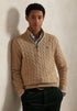 RL Cashmere Wool Cable Knit Quarter Zip Khaki Sweater