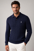 RL Cable Knit Wool Cashmere Polo Neck Navy Blue Sweater