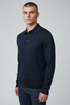 Boss Knitted Virgin Wool Long Sleeve Navy Blue Polo