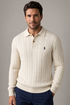 RL Cable Knit Wool Cashmere Polo Neck Off White Sweater