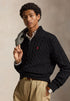 RL Cashmere Wool Cable Knit Quarter Zip Black Sweater