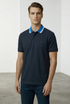 HB Slim Fit Mercerised Cotton Tipped Collar Navy Blue Polo