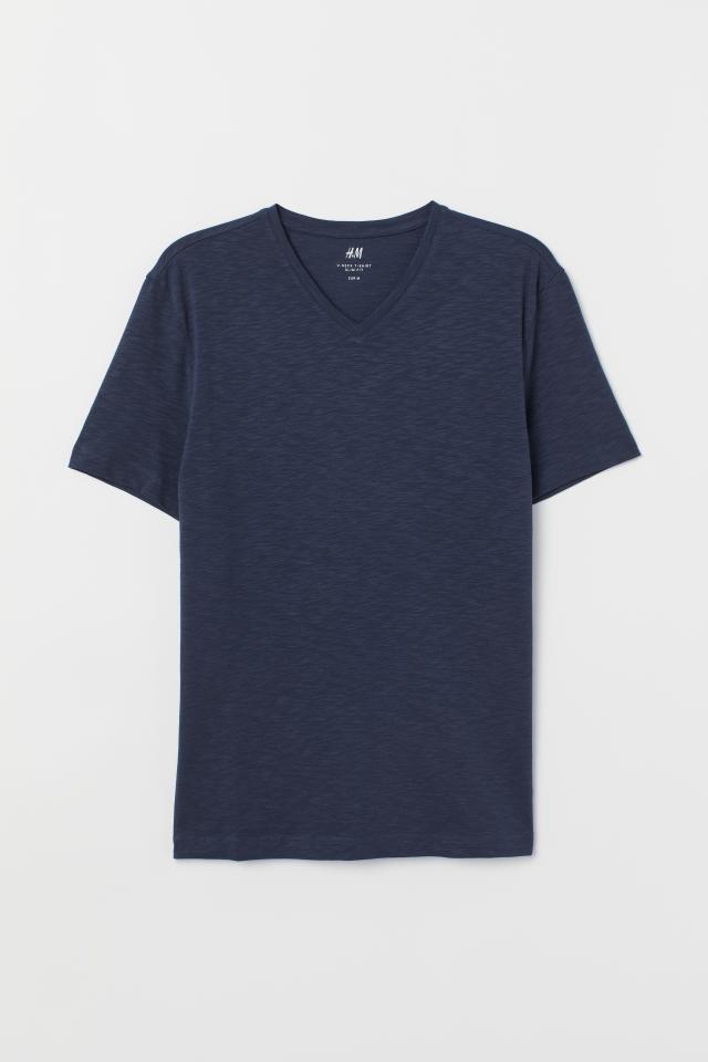H&M Slim Fit V-neck Slim Fit Navy Blue T-shirt - Main Image